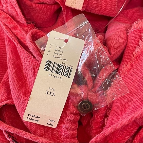 NWT Anthropologie Pilcro Linen Flutter Sleeve Midi Apron Dress Red XXS - Small - Picture 15 of 15